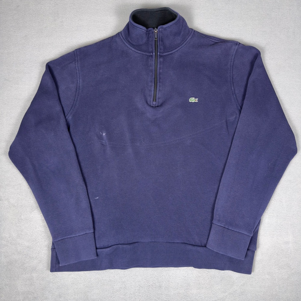 Lacoste Mens XXL Quarter Zip Pullover Sweater Navy Blue Cotton Stand Collar
